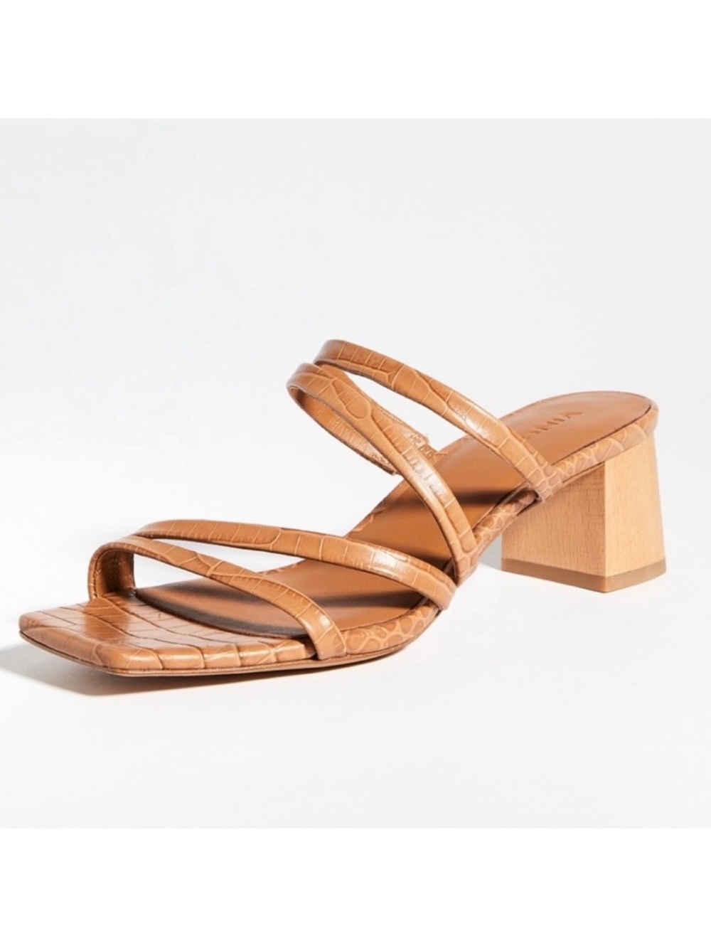 VINCE Elita Tan Croc-Embossed Calfskin Slide Sandal Tan Size 6 Minimalist Luxury